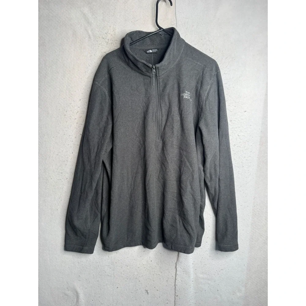 The North Face Mens XXL Gray Textured Fleece 1/4 Zip Pullover Sweater Mock Neck